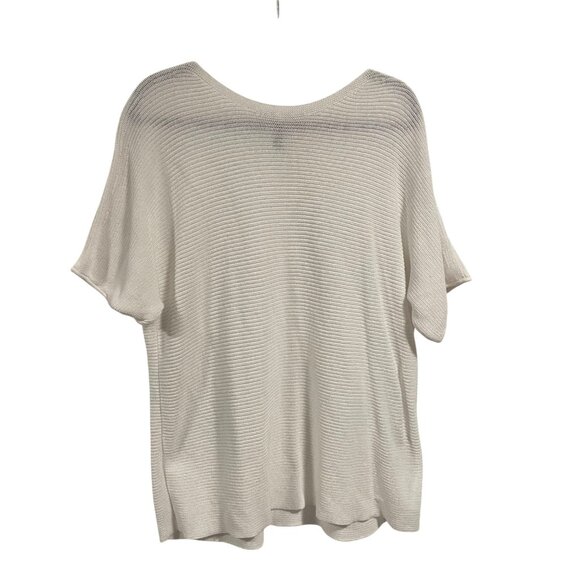 Eileen Fisher Organic Cotton Ribbed Short Sleeve White Sweater‎ Size L - Picture 1 of 8
